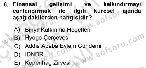 Sürdürülebilir Kentsel Dayanıklılık Dersi 2024 - 2025 Yılı Yaz Okulu Sınav Soruları 6. Soru
