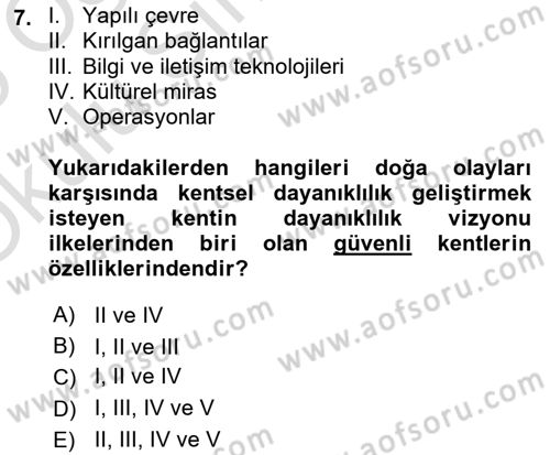 Sürdürülebilir Kentsel Dayanıklılık Dersi 2024 - 2025 Yılı Yaz Okulu Sınav Soruları 7. Soru