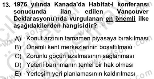 Sürdürülebilir Kentsel Dayanıklılık Dersi 2025 - 2026 Yılı (Vize) Ara Sınav Soruları 13. Soru