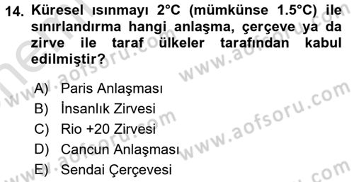 Sürdürülebilir Kentsel Dayanıklılık Dersi 2025 - 2026 Yılı (Vize) Ara Sınav Soruları 14. Soru