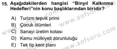 Sürdürülebilir Kentsel Dayanıklılık Dersi 2025 - 2026 Yılı (Vize) Ara Sınav Soruları 15. Soru