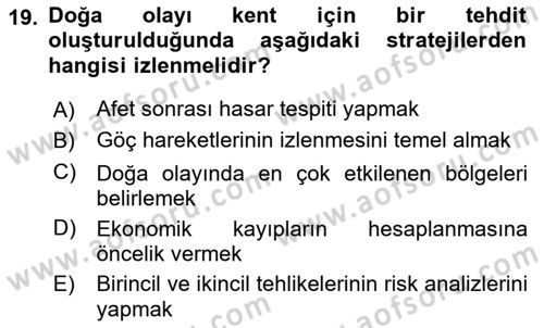 Sürdürülebilir Kentsel Dayanıklılık Dersi 2025 - 2026 Yılı (Vize) Ara Sınav Soruları 19. Soru