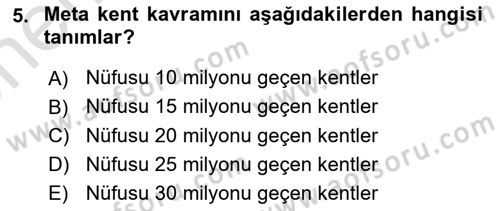 Sürdürülebilir Kentsel Dayanıklılık Dersi 2025 - 2026 Yılı (Vize) Ara Sınav Soruları 5. Soru