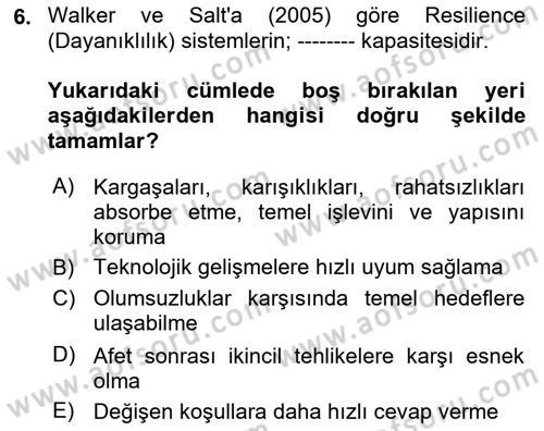 Sürdürülebilir Kentsel Dayanıklılık Dersi 2025 - 2026 Yılı (Vize) Ara Sınav Soruları 6. Soru
