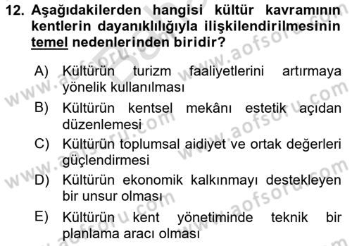 Sürdürülebilir Kentsel Dayanıklılık Dersi 2025 - 2026 Yılı (Final) Dönem Sonu Sınav Soruları 12. Soru