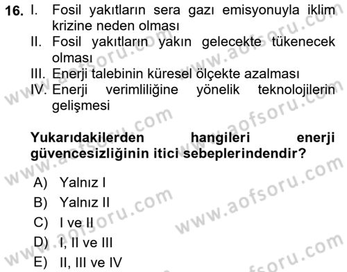 Sürdürülebilir Kentsel Dayanıklılık Dersi 2025 - 2026 Yılı (Final) Dönem Sonu Sınav Soruları 16. Soru