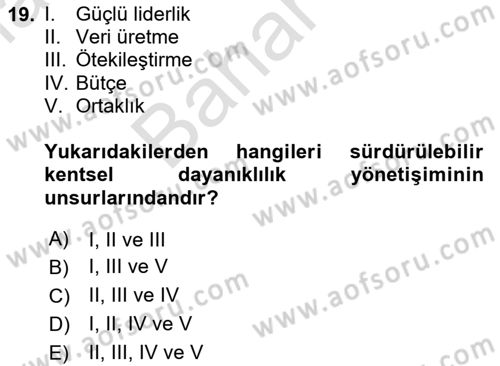 Sürdürülebilir Kentsel Dayanıklılık Dersi 2025 - 2026 Yılı (Final) Dönem Sonu Sınav Soruları 19. Soru