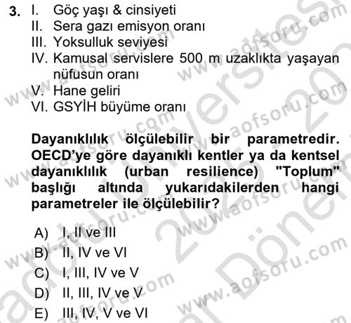 Sürdürülebilir Kentsel Dayanıklılık Dersi 2025 - 2026 Yılı (Final) Dönem Sonu Sınav Soruları 3. Soru