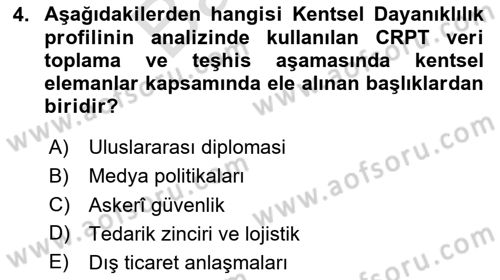 Sürdürülebilir Kentsel Dayanıklılık Dersi 2025 - 2026 Yılı (Final) Dönem Sonu Sınav Soruları 4. Soru