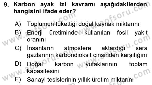 Sürdürülebilir Kentsel Dayanıklılık Dersi 2025 - 2026 Yılı (Final) Dönem Sonu Sınav Soruları 9. Soru