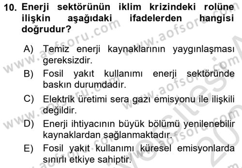 Sürdürülebilir Kentsel Dayanıklılık Dersi 2025 - 2026 Yılı Yaz Okulu Sınav Soruları 10. Soru