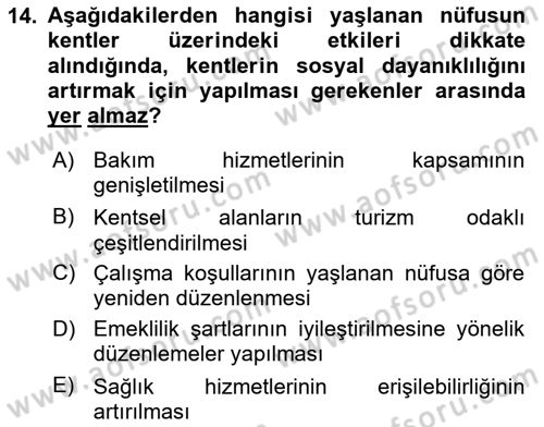 Sürdürülebilir Kentsel Dayanıklılık Dersi 2025 - 2026 Yılı Yaz Okulu Sınav Soruları 14. Soru