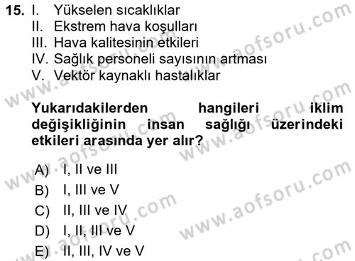 Sürdürülebilir Kentsel Dayanıklılık Dersi 2025 - 2026 Yılı Yaz Okulu Sınav Soruları 15. Soru