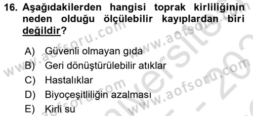 Sürdürülebilir Kentsel Dayanıklılık Dersi 2025 - 2026 Yılı Yaz Okulu Sınav Soruları 16. Soru