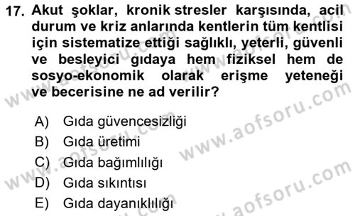 Sürdürülebilir Kentsel Dayanıklılık Dersi 2025 - 2026 Yılı Yaz Okulu Sınav Soruları 17. Soru