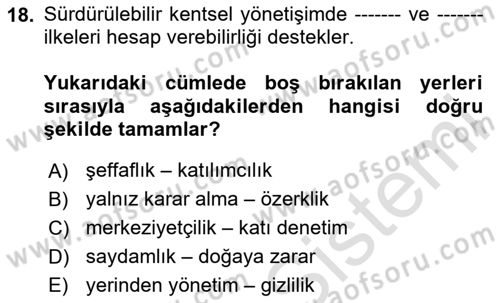 Sürdürülebilir Kentsel Dayanıklılık Dersi 2025 - 2026 Yılı Yaz Okulu Sınav Soruları 18. Soru