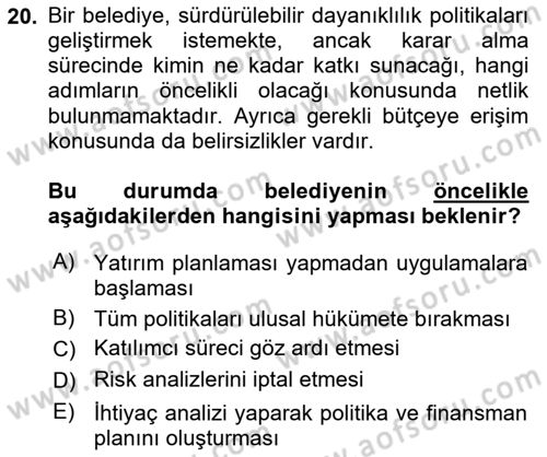 Sürdürülebilir Kentsel Dayanıklılık Dersi 2025 - 2026 Yılı Yaz Okulu Sınav Soruları 20. Soru