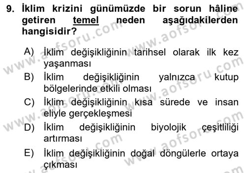 Sürdürülebilir Kentsel Dayanıklılık Dersi 2025 - 2026 Yılı Yaz Okulu Sınav Soruları 9. Soru