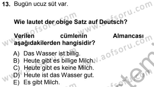 Almanca 1 Dersi 2012 - 2013 Yılı (Vize) Ara Sınav Soruları 13. Soru
