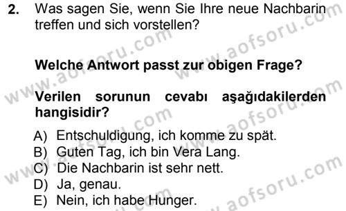 Almanca 1 Dersi 2012 - 2013 Yılı (Vize) Ara Sınav Soruları 2. Soru