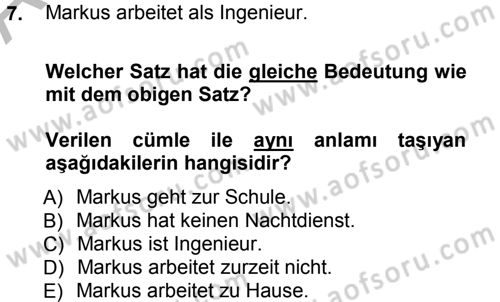 Almanca 1 Dersi 2012 - 2013 Yılı (Vize) Ara Sınav Soruları 7. Soru