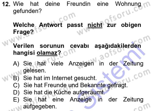 Almanca 1 Dersi 2012 - 2013 Yılı (Final) Dönem Sonu Sınav Soruları 12. Soru