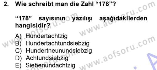 Almanca 1 Dersi 2012 - 2013 Yılı (Final) Dönem Sonu Sınav Soruları 2. Soru