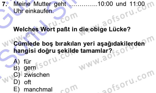 Almanca 1 Dersi 2012 - 2013 Yılı (Final) Dönem Sonu Sınav Soruları 7. Soru
