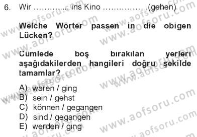 Almanca 1 Dersi 2012 - 2013 Yılı Tek Ders Sınav Soruları 6. Soru