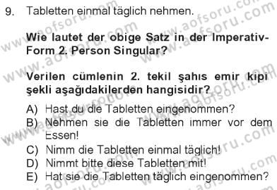 Almanca 1 Dersi 2012 - 2013 Yılı Tek Ders Sınav Soruları 9. Soru