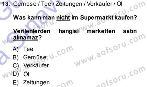 Almanca 1 Dersi 2013 - 2014 Yılı (Vize) Ara Sınav Soruları 13. Soru