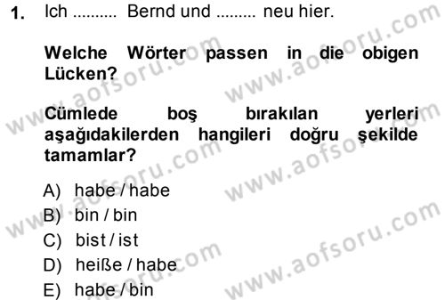 Almanca 1 Dersi 2013 - 2014 Yılı (Final) Dönem Sonu Sınav Soruları 1. Soru