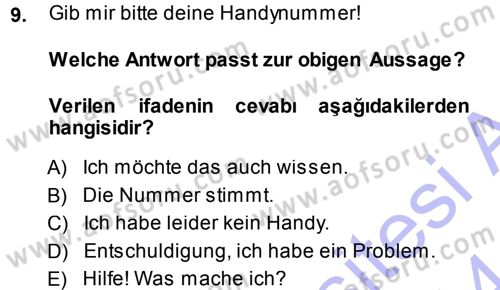 Almanca 1 Dersi 2013 - 2014 Yılı (Final) Dönem Sonu Sınav Soruları 9. Soru
