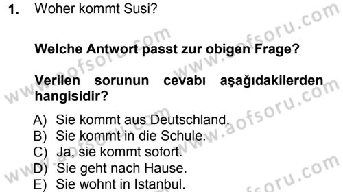 Almanca 1 Dersi 2013 - 2014 Yılı Tek Ders Sınav Soruları 1. Soru