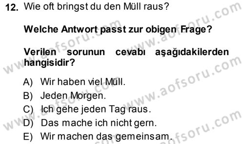 Almanca 1 Dersi 2013 - 2014 Yılı Tek Ders Sınav Soruları 12. Soru