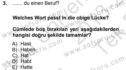 Almanca 1 Dersi 2013 - 2014 Yılı Tek Ders Sınav Soruları 3. Soru