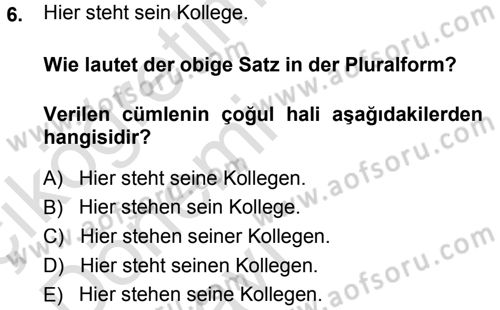 Almanca 1 Dersi 2013 - 2014 Yılı Tek Ders Sınav Soruları 6. Soru