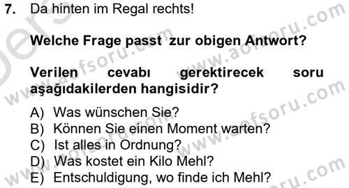 Almanca 1 Dersi 2013 - 2014 Yılı Tek Ders Sınav Soruları 7. Soru