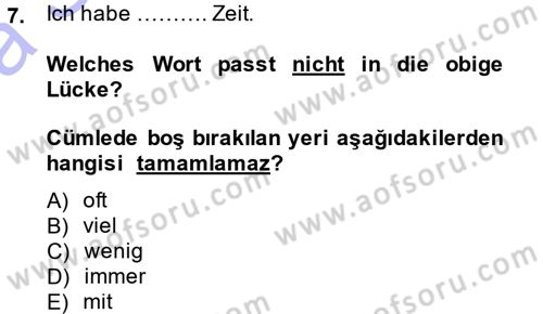 Almanca 1 Dersi 2014 - 2015 Yılı (Vize) Ara Sınav Soruları 7. Soru