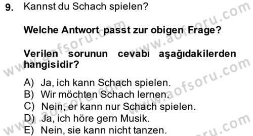 Almanca 1 Dersi 2014 - 2015 Yılı (Vize) Ara Sınav Soruları 9. Soru