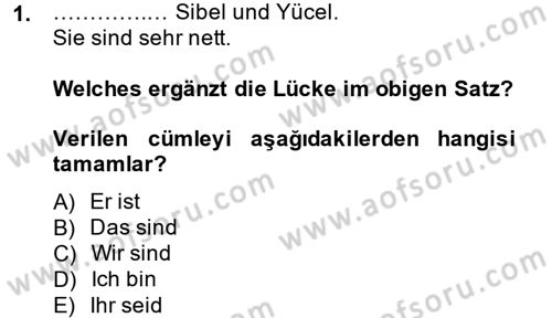 Almanca 1 Dersi 2014 - 2015 Yılı (Final) Dönem Sonu Sınav Soruları 1. Soru