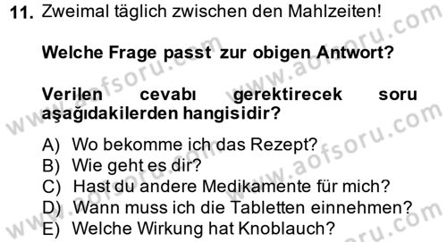 Almanca 1 Dersi 2014 - 2015 Yılı (Final) Dönem Sonu Sınav Soruları 11. Soru