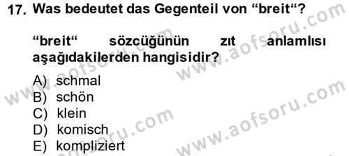 Almanca 1 Dersi 2014 - 2015 Yılı (Final) Dönem Sonu Sınav Soruları 17. Soru