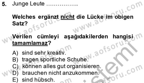 Almanca 1 Dersi 2014 - 2015 Yılı (Final) Dönem Sonu Sınav Soruları 5. Soru