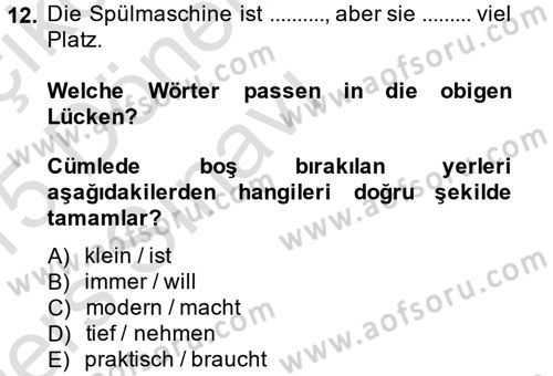 Almanca 1 Dersi 2014 - 2015 Yılı Tek Ders Sınavı 12. Soru