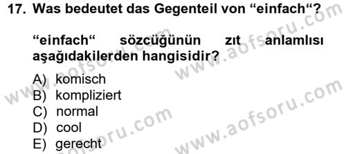Almanca 1 Dersi 2014 - 2015 Yılı Tek Ders Sınavı 17. Soru