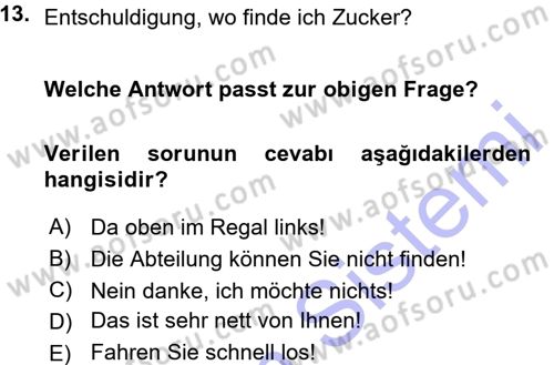 Almanca 1 Dersi 2015 - 2016 Yılı (Vize) Ara Sınav Soruları 13. Soru