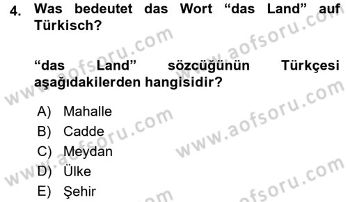 Almanca 1 Dersi 2015 - 2016 Yılı (Vize) Ara Sınav Soruları 4. Soru