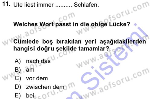 Almanca 1 Dersi 2015 - 2016 Yılı (Final) Dönem Sonu Sınav Soruları 11. Soru