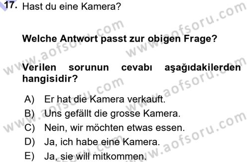 Almanca 1 Dersi 2015 - 2016 Yılı (Final) Dönem Sonu Sınav Soruları 17. Soru